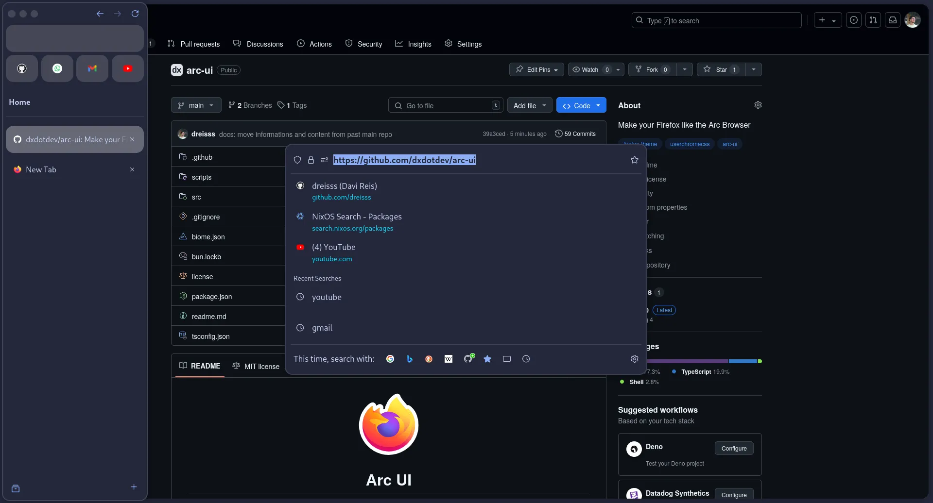 Arc UI screenshot